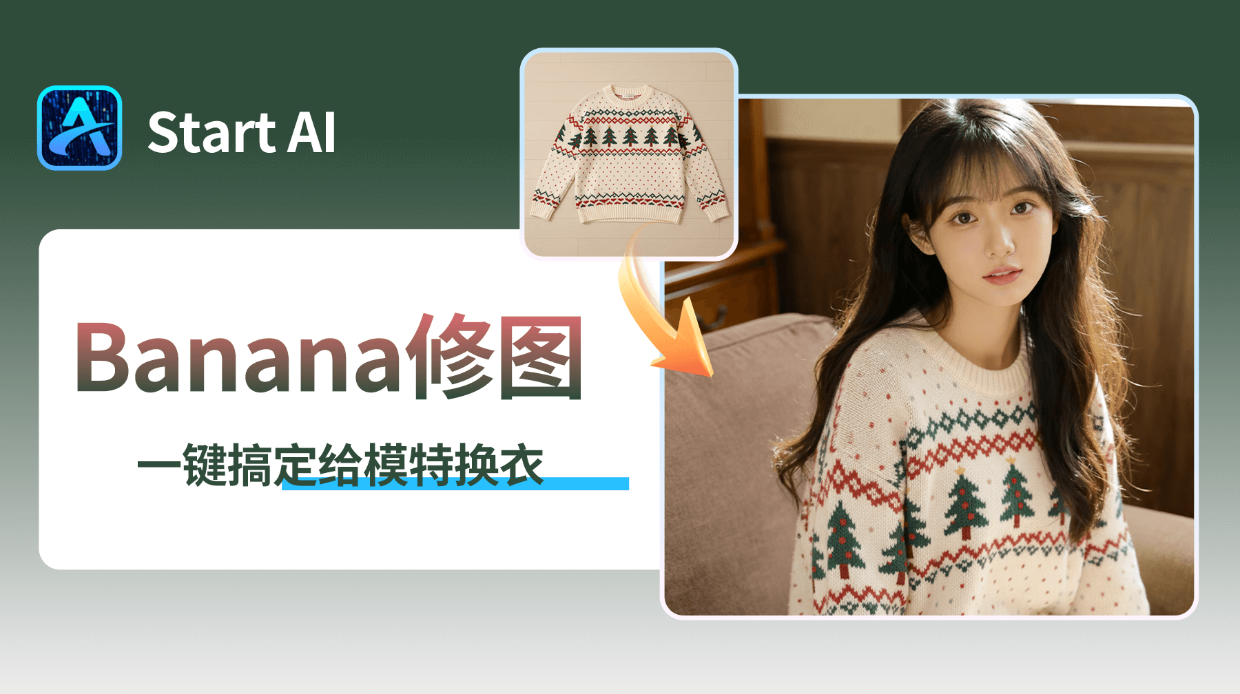 AI修图新玩法！用StartAI插件给模特换圣诞毛衣，电商营销快人一步