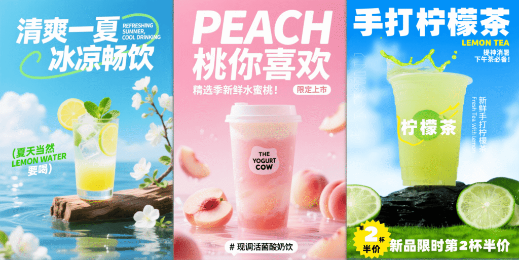 AI修图 文生图饮料海报生图效果