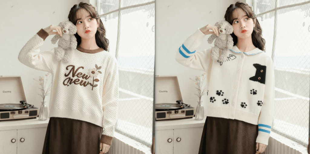 Nanobanana 修图功能：模特毛衣替换