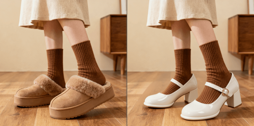 Nanobanana 修图功能：模特粗跟鞋替换