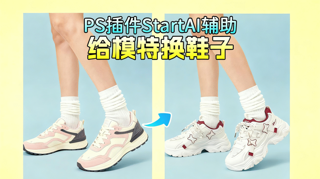 NanoBanana 修图功能：模特运动鞋替换