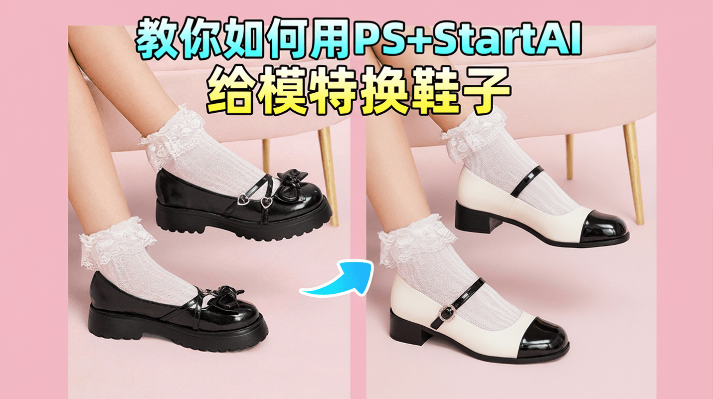 3 步搞定鞋子电商图：nanobanana+StartAI 换鞋，生成鞋子穿戴主图