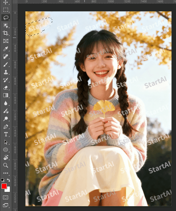 去水印 方法二 套索+识别填充