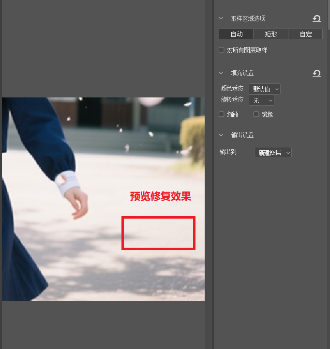 点击内容识别填充功能,弹出预览图