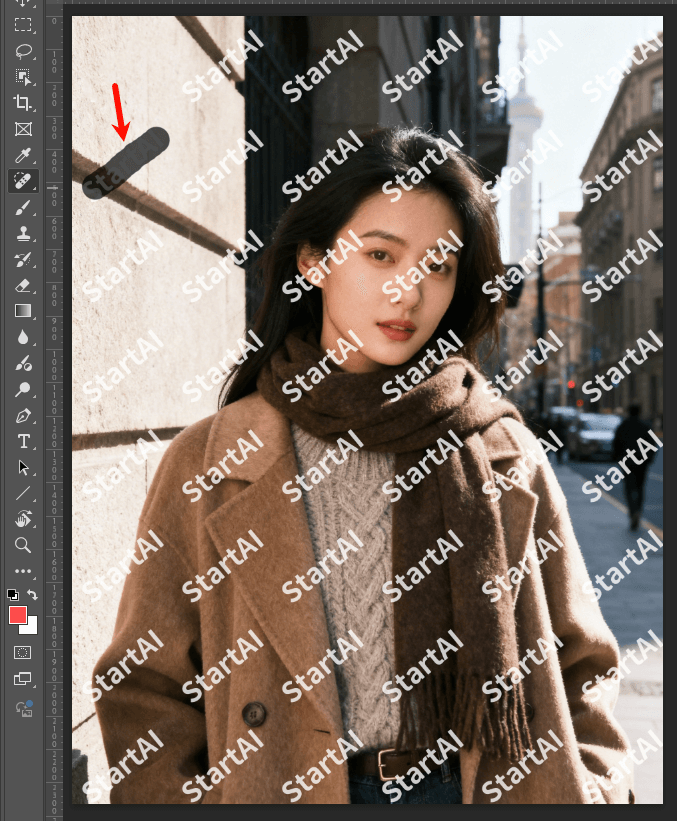 PS 使用污点修复画笔工具去除水印
