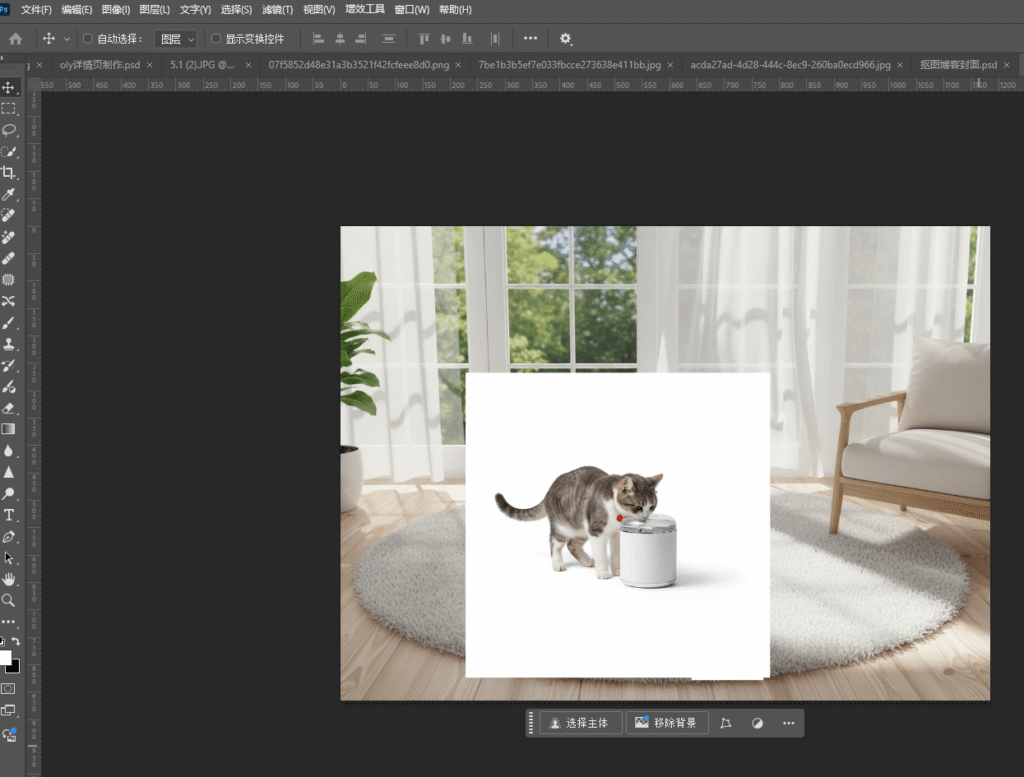 把需要溶图的图片放在PS画布