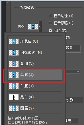 在选择并遮住选着黑底视图