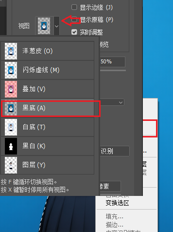 在视图中选择黑底的视图