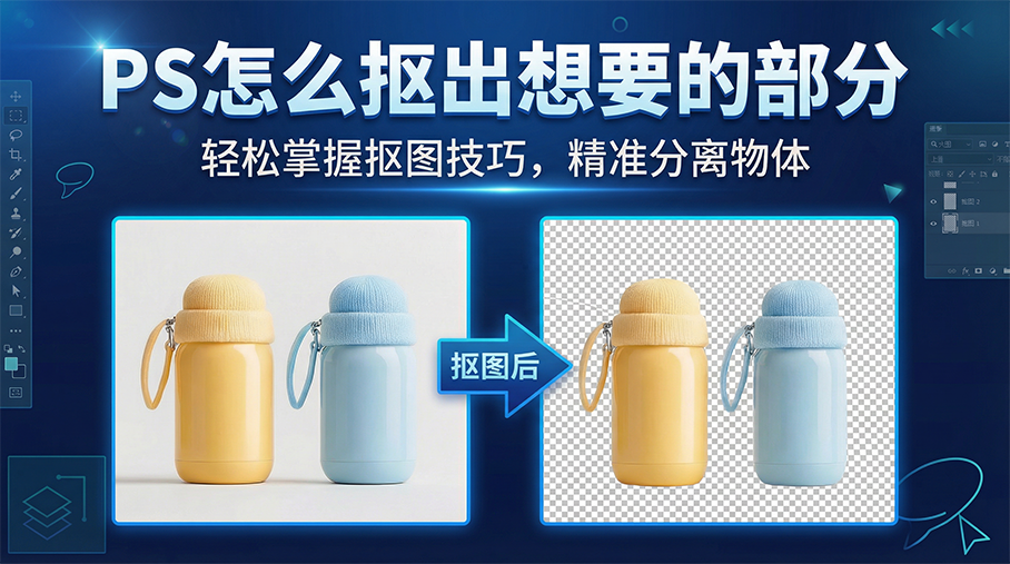 PS怎么抠出想要的部分?3种方法抠出图片中的保温杯