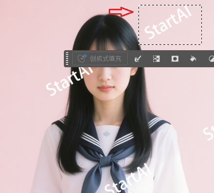 矩形选框工具框选水印位置