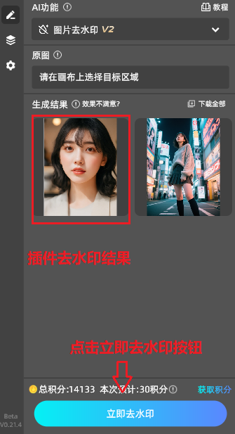 点击“立即移除”按钮,水印自动消失