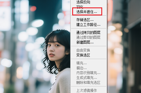 点击工具栏选择并遮住,进入工作区