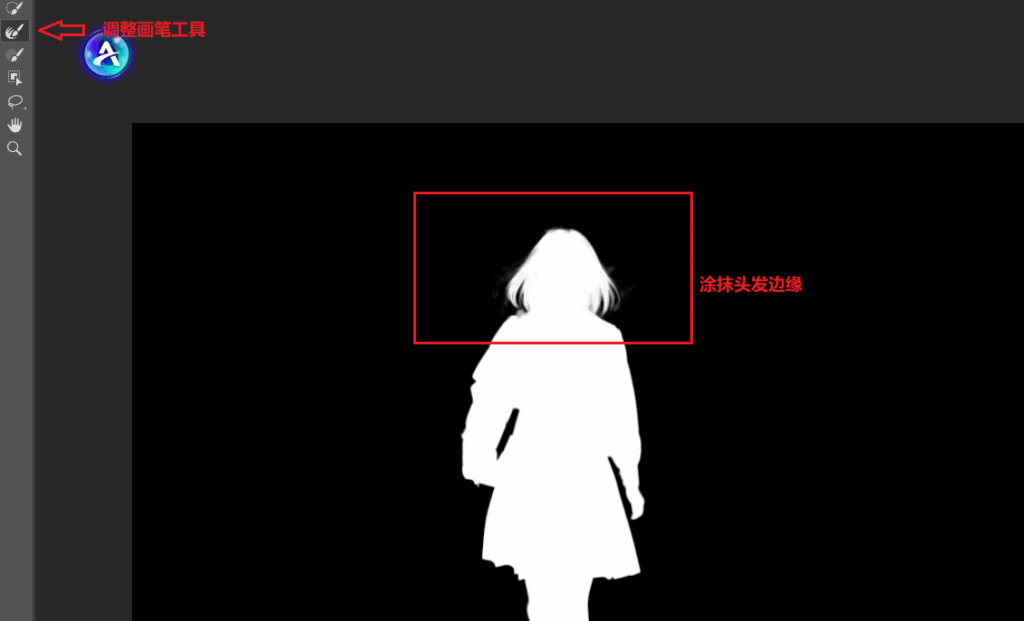 用"调整边缘画笔"在发丝边缘涂抹