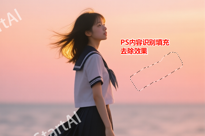 内容识别填充去水印效果图