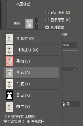 点击选择并遮住后进入调整界面切换视图模式