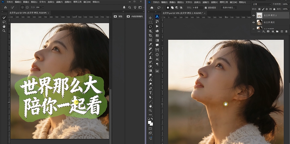 Ps手动去除文字