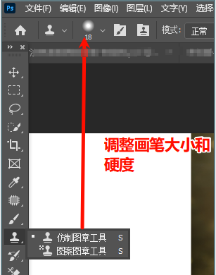 选择仿制图章工具，调整画笔的大小