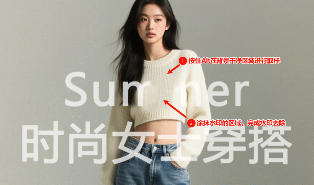 Ps仿制图章工具去水印的操作步骤