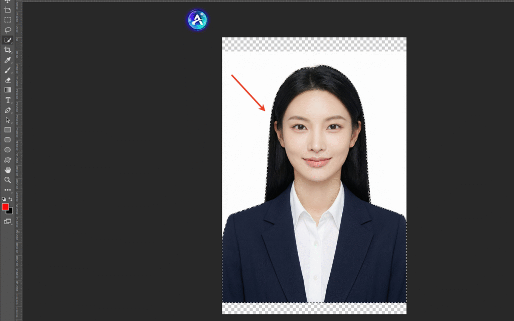 打开PS导入证件照，按Ctrl+J复制图层；用快速选择工具（快捷键W）