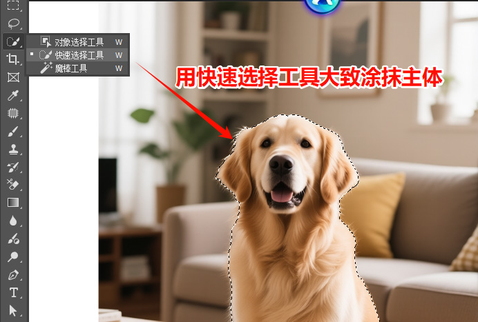 用Ps快速选择工具大致选择主体