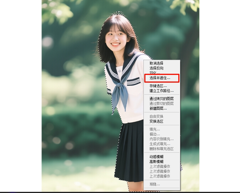 右键选区选择「选择并遮住」界面