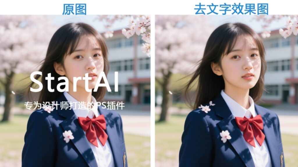 StartAI插件去除文字前后对比效果