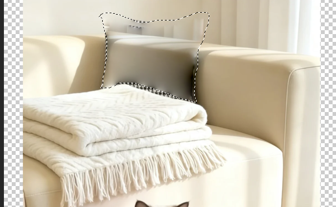 按住鼠标左键，将圈选的区域拖动至周边相似的背景区域（如地面、墙面），松开鼠标