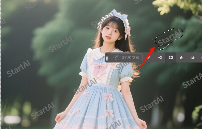 用套索工具框选整个灰色水印区域