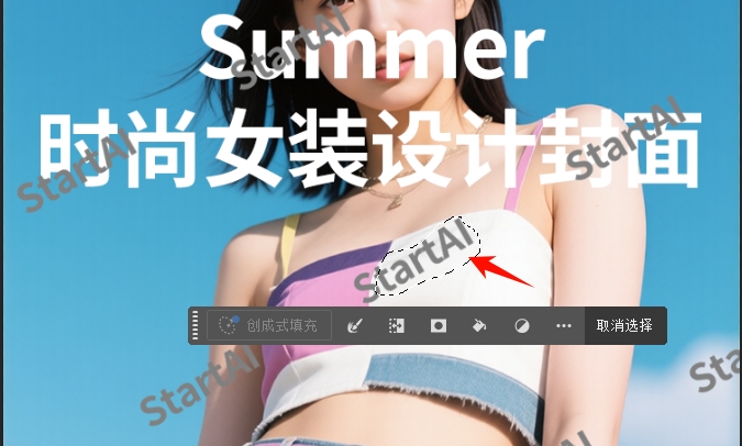 用PS自带的套索工具圈选水印
