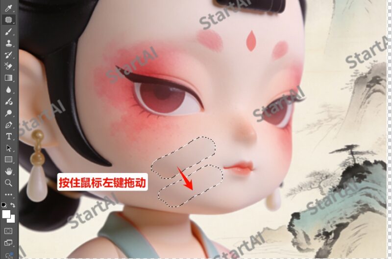 按住鼠标左键拖动选区