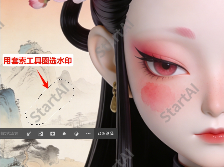 用PS套索圈选水印