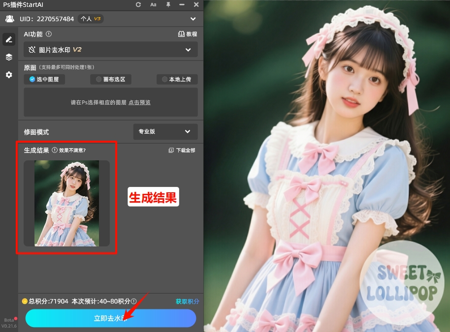 点击插件面板下方的「立即去水印」按钮
