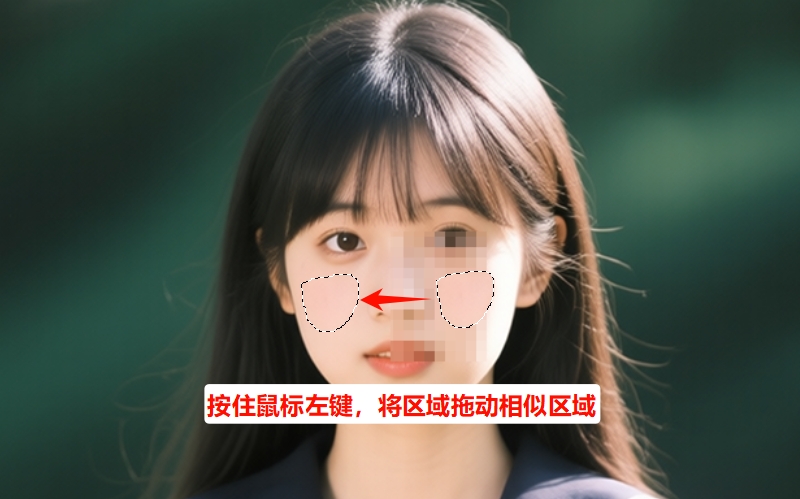 按住左键将马赛克区域，拖动到相似区域