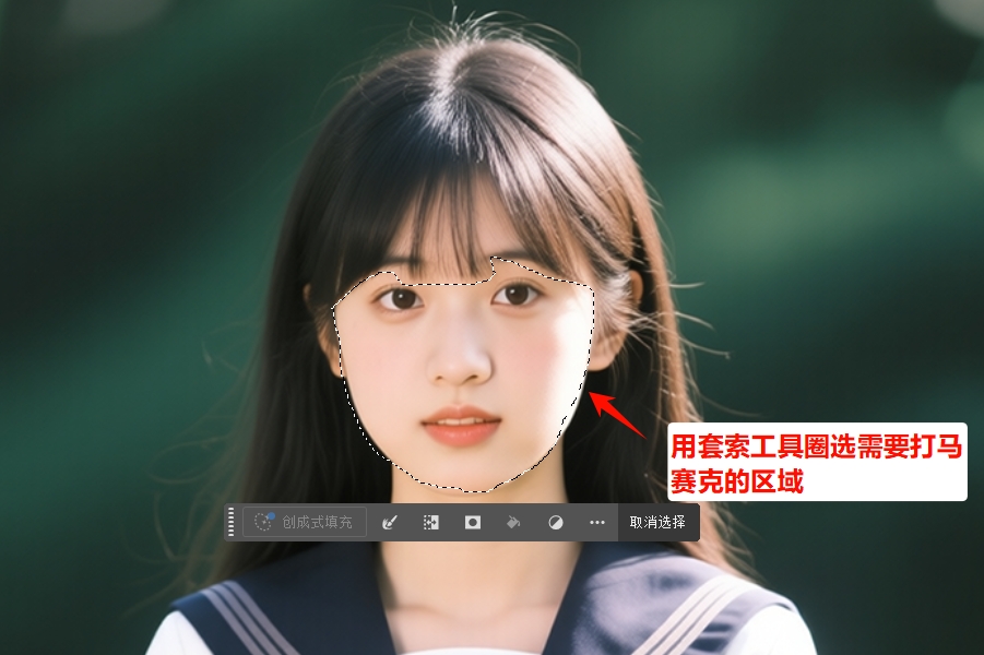 用PS套索工具圈选需要打马赛克的区域