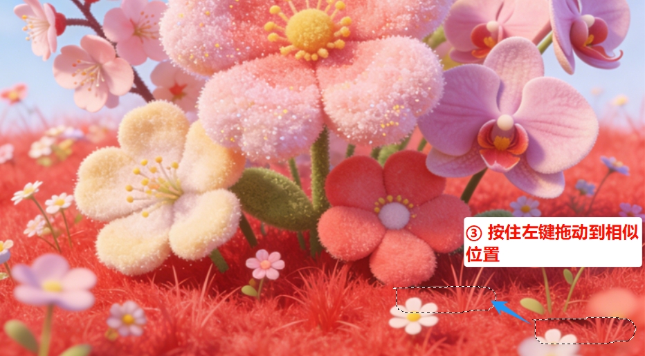 按住鼠标左键拖动到相似的区域