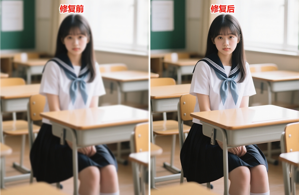 修复模糊照片前后对比