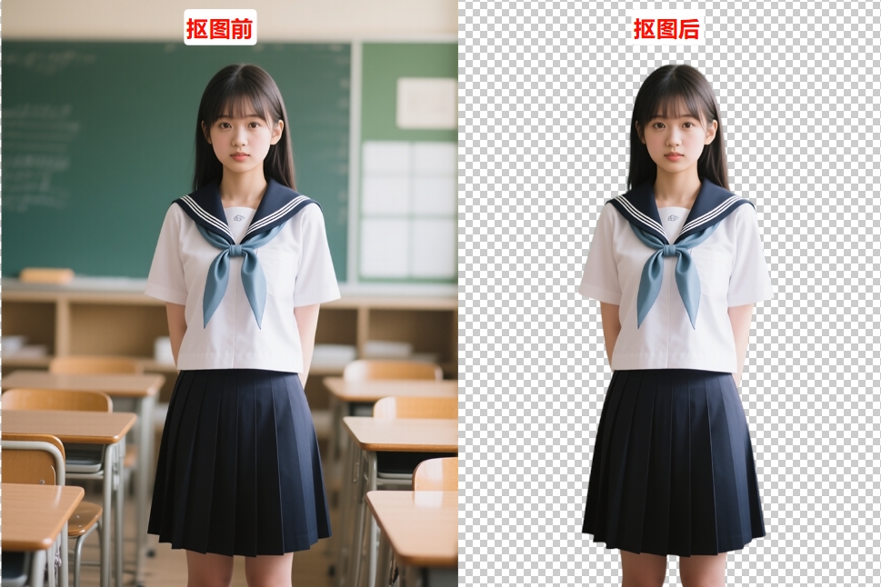 抠图前后对比效果
