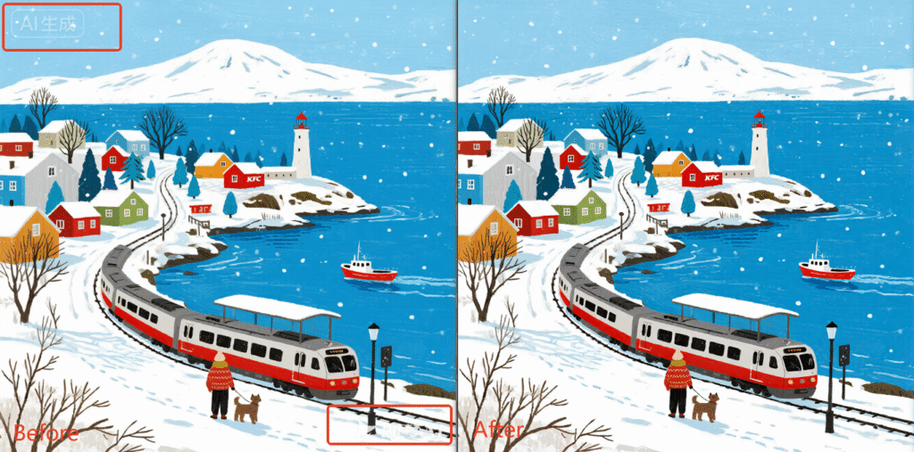 去水印的前后对比图