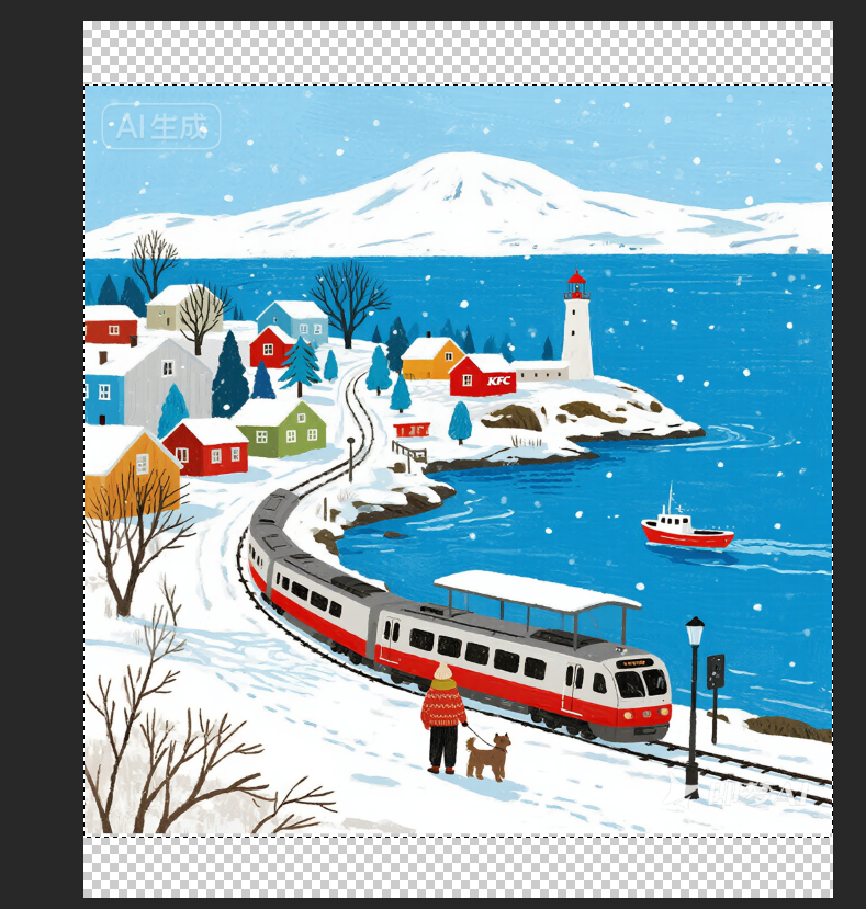 用选区工具框选整张图片（不要只框水印，否则 AI 参考不足）。