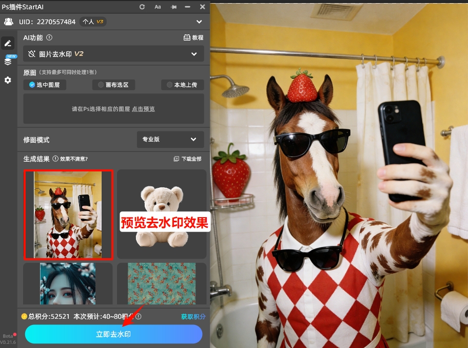 点击下方的“立即移除”按钮,完成去水印