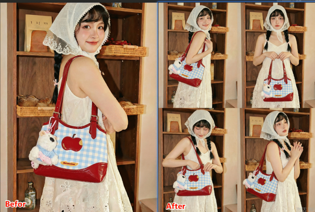 模特更换姿势前后对比