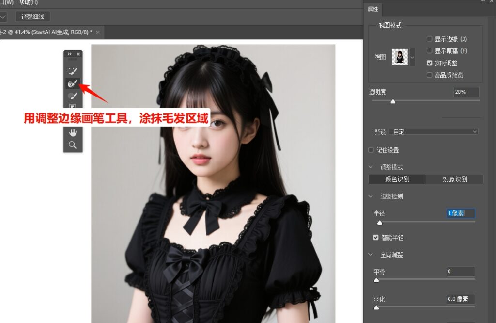 “调整边缘画笔工具”涂抹毛发边缘