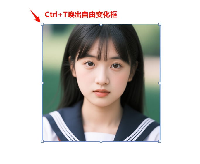 按下快捷键Ctrl+T，图片四周会出现控制点