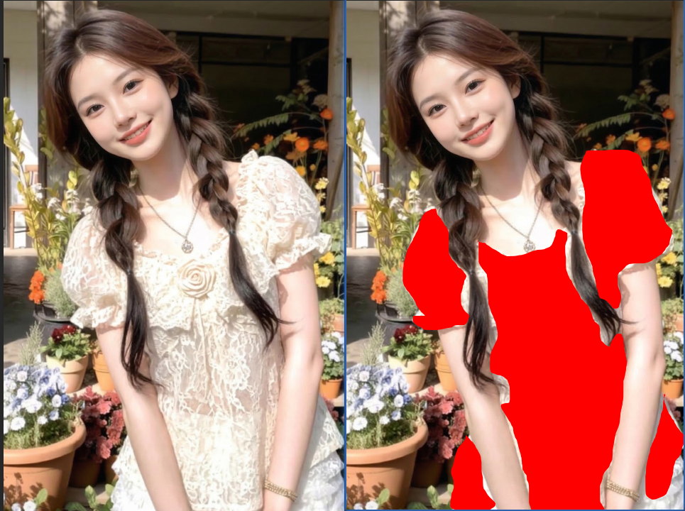 圈选完成后，按ALT+DEL快捷键，将选区内填充为红色对比图