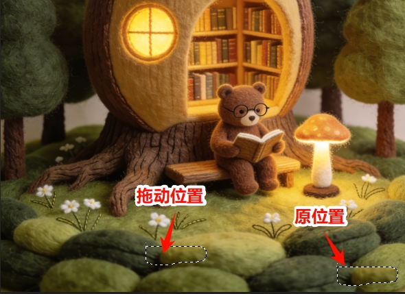 按住鼠标左键，拖动水印区域到相似区域