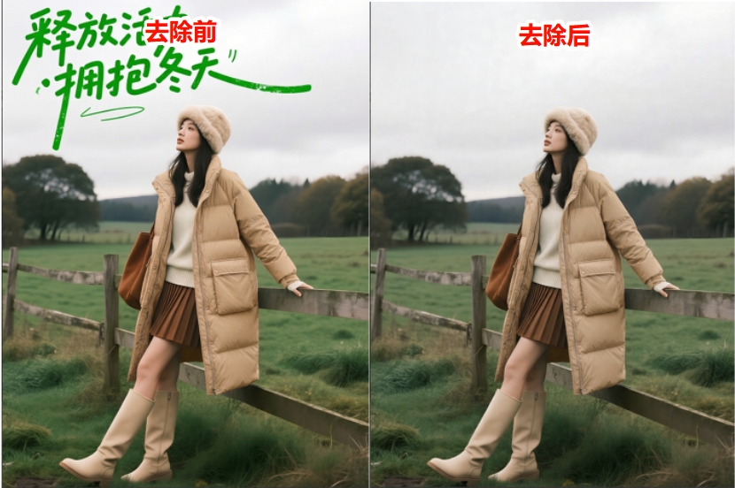 图片去除文字前后效果对比