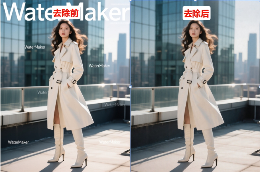 去除文字前后对比效果图