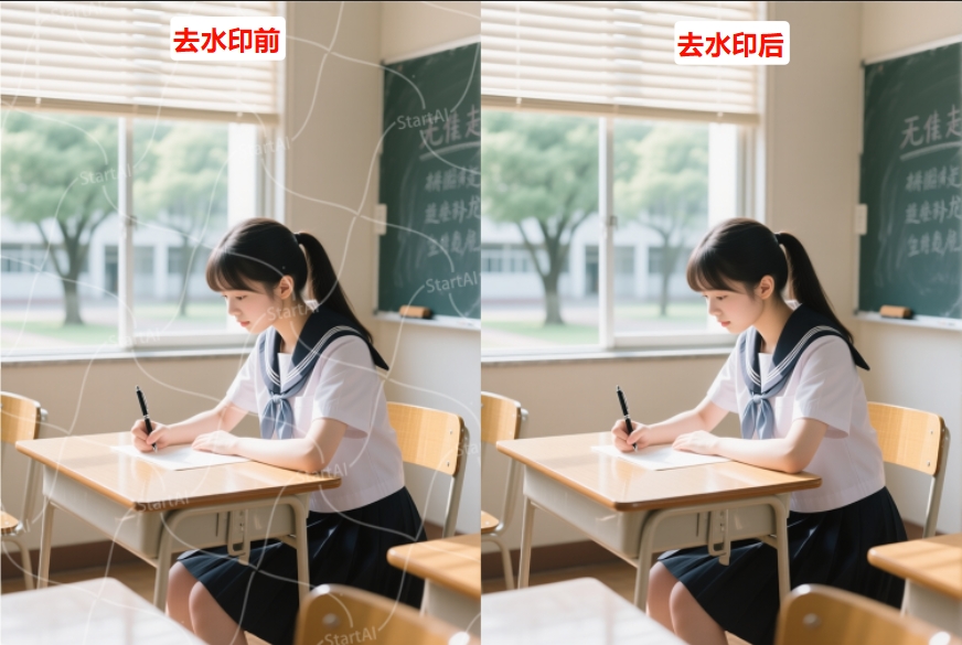 去水印效果对比图