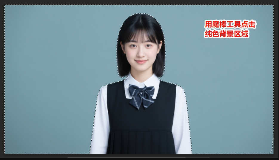 用魔棒工具点击图片的纯色背景