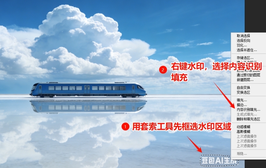 PS内容识别填充去除图片水印的步骤